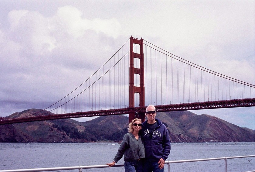Ruth Haephrati and Michael Haephrati near the Golden Gate Bridge